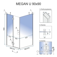 Квадратна душова кабіна Rea Megan 90x90 U REA-K8547 хром/прозоре скло