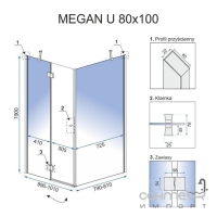 Прямокутна душова кабіна Rea Megan 100x80 U REA-K8569 хром/прозоре скло