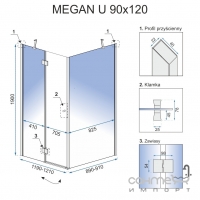 Прямокутна душова кабіна Rea Megan 120x90 U REA-K8735 хром/прозоре скло