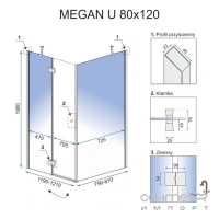 Прямокутна душова кабіна Rea Megan 120x80 U REA-K8563 хром/прозоре скло