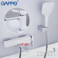 Змішувач для ванни Gappo Futura G3217-8 лійкою для душу та тримачем лійки, білий, хром