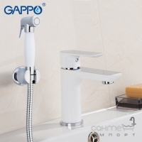 Змішувач для раковини Gappo Noar G1048-1 з гігієнічною лійкою та тримачем лійки, білий, хром