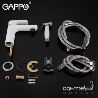 Смеситель для раковины Gappo Noar G1048-1 с гигиенической лейкой и держателем лейки, белый, хром