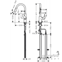 Змішувач для кухні з висувним виливом Hansgrohe Focus 240 73880000 хром