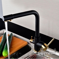 Змішувач для кухні з виливом для фільтрованої води Art Design V14BG чорний/золото