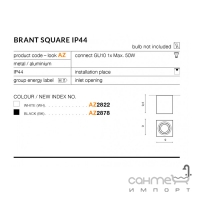 Точечный светильник накладной влагостойкий Azzardo Brant Square IP44 AZ2878 черный