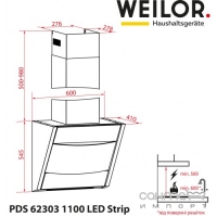 Вытяжка декоративная наклонная Weilor PDS 62303 BL 1100 LS Motion черный