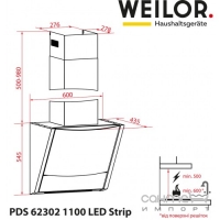 Вытяжка декоративная наклонная Weilor PDS 62302 WH 1100 LS Motion белый