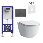 Безободковый унитаз Laufen Pro Rimless H8669570000001 + инсталляция Sanit 90.724.00 + панель смыва Sanit WC черная