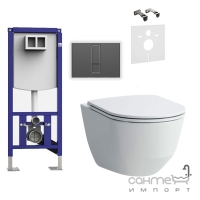 Унітаз безободковий Laufen Pro Rimless H8669570000001 + інсталяція Sanit 90.724.00 + панель змиву Sanit WC чорна