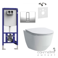 Безободковий унітаз Laufen Pro Rimless H8669570000001 + інсталяція Sanit 90.724.00 + панель змиву Sanit WC хром