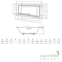 Асиметрична ванна акрилова Besco Intima Slim 160x90 біла, правостороння