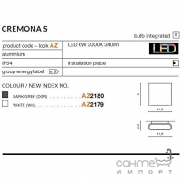 Настенный светильник Azzardo Cremona S LED AZ2180 темно серый