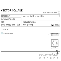 Точковий світильник Azzardo Vektor Square AZ1495 алюміній, прозорий кришталь
