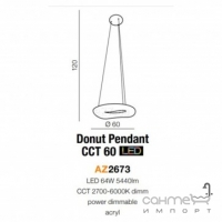 Люстра подвесная Azzardo Donut Pendant 60 CCT LED 76W AZ2673 хром, белый акрил