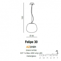 Світильник підвісний Azzardo Felipe 30 AZ3181 чорний, біле скло