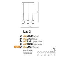 Люстра підвісна Azzardo Izza 3 AZ2322 amber чорний, янтарне скло