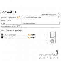 Настінний вуличний світильник Azzardo Joe Wall 1 AZ3317 IP54 dark grey темно-сірий