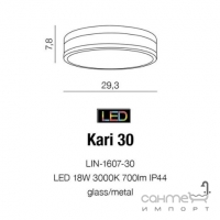Світильник вологостійкий стельовий Azzardo Kari 30 LED 18W IP44 AZ2066 хром, біле скло