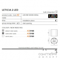 Вуличний світильник вологостійкий настінний Azzardo Leticia 2 LED 6W IP54 AZ2188 світло-сірий