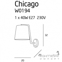 Настінний світильник бра з абажуром Maxlight Chicago W0194 класика, чорний, текстиль, метал