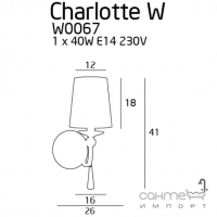 Настінний світильник бра з абажуром Maxlight Charlotte W0067 класика, білий, хром, прозорий, текстиль, метал, скло