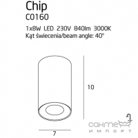 Точковий світильник накладний Maxlight Chip C0160 хай-тек, метал, білий