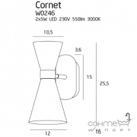 Настінний світильник бра Maxlight Cornet W0246 конструктивізм, чорний, метал, золотий