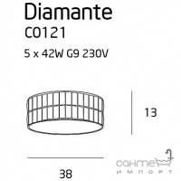 Люстра пристільна Maxlight Diamante C0121 модерн, прозорий, хром, скло, метал, білий
