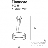 Люстра підвісна Maxlight Diamante P0236 модерн, прозорий, хром, скло, метал, білий
