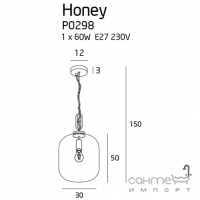 Люстра підвісна Maxlight Honey P0298 вінтаж, чорний, скло, метал, димчастий
