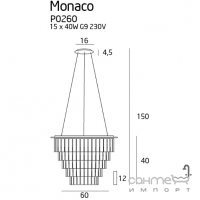 Люстра підвісна Maxlight Monaco P0260 модерн, прозорий, хром, скло, метал