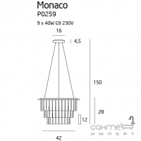 Люстра підвісна Maxlight Monaco P0259 модерн, прозорий, хром, скло, метал