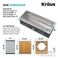 Кухонна мийка з аксесуарами Kraus Kore KWU120-45 нержавіюча сталь