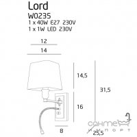 Настенный светильник с лампой LED для чтения Maxlight Lord W0235 современный, черный, золотой, хром, металл
