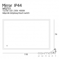 Настенное зеркало подсветка Maxlight Mirror W0253 современный, хром, металл, сенсор