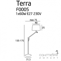 Торшер Maxlight Terra F0005 модерн, алюміній, хром, білий, тканина, регульований