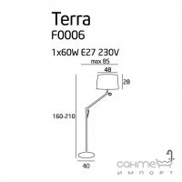 Торшер Maxlight Terra F0006 модерн, алюміній, хром, білий, тканина, регульований