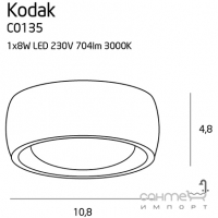 Точковий світильник накладний Maxlight Kodak C0135 хай-тек, білий, акрил