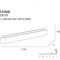 Світильник стельовий Maxlight Linear C0125 хай-тек, білий, метал, акрил