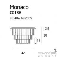 Люстра припотолочная Maxlight Monaco C0136 неоклассика, хром, металл, стекло