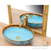 Раковина на стільницю Rea Margot Blue/Gold REA-U8709 блакитна/золото