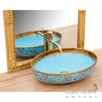 Раковина на стільницю Rea Margot Blue/Gold REA-U8709 блакитна/золото