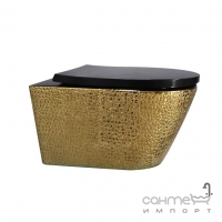 Підвісний безободковий унітаз із сидінням Asignatura Exclusive 57802803 золото, рельєф під шкіру/чорне глянсове сидіння