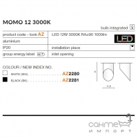Точечный светильник Azzardo Momo 12 LED 3000K 12W AZ2281 черный