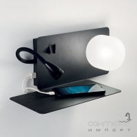 Прикроватный настенный светильник с полочкой и USB-выходом Ideal Lux Book-1 AP 174808 модерн, черный матовый