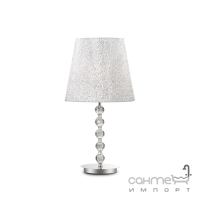Настільна лампа Ideal Lux Le Roy 073408 класика, текстиль, хром, прозорий, білий з вишивкою