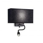 Настенный светильник прикроватный с лампой для чтения Ideal Lux Hotel 215709 современный, черный, ткань, матовый, стекло