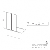 Шторка на ванну Q-tap Gemini CRM407513RP хром/матовое стекло с рисунком
