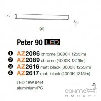 Подсветка для зеркал Azzardo Peter 90 LED 18W 3000K IP44 AZ2086 хром